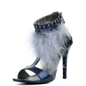 HIGH HEEL Navy with Blue Feathers Sz 7.5 CAPE ROBBIN SUZZY-79 ***